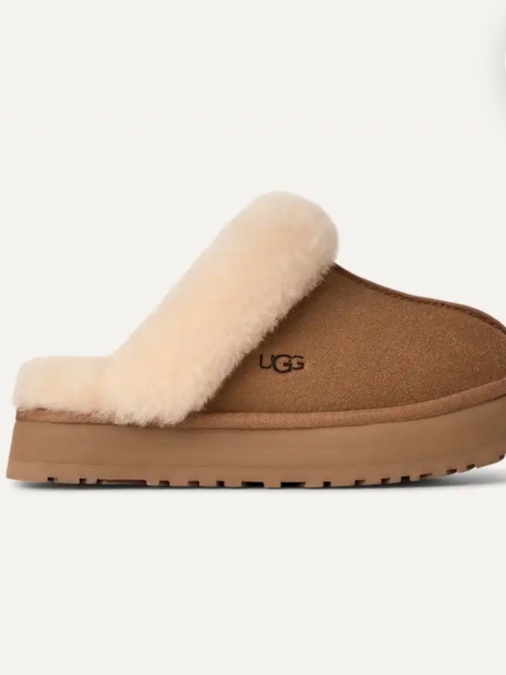 NW UGG Chestnut Suede Shearling Clog - Chestnut with Cream Trim
